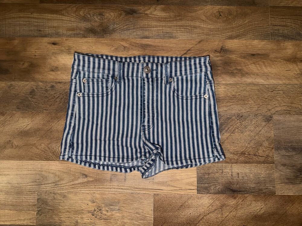 American Eagle next level stretch pinstriped hi rise blue jeans shortie